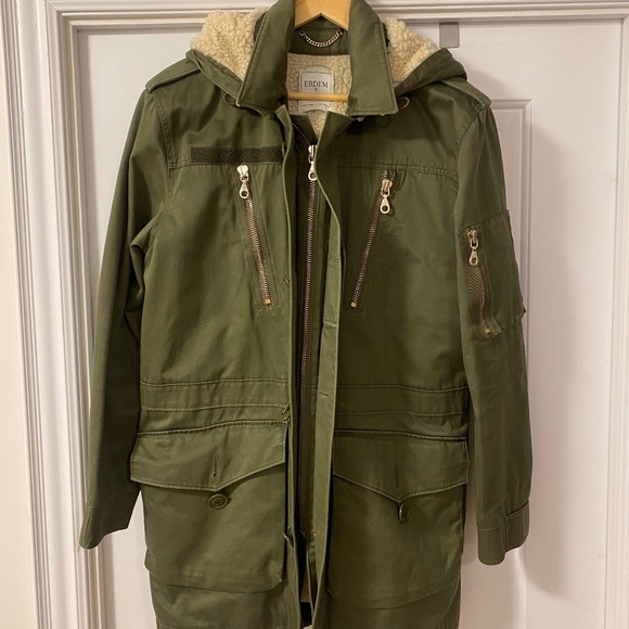 ERDEM x H&M Men Pile Lined Cotton Parka Khaki Green Coat Jacket, size M - Picture 2 of 7